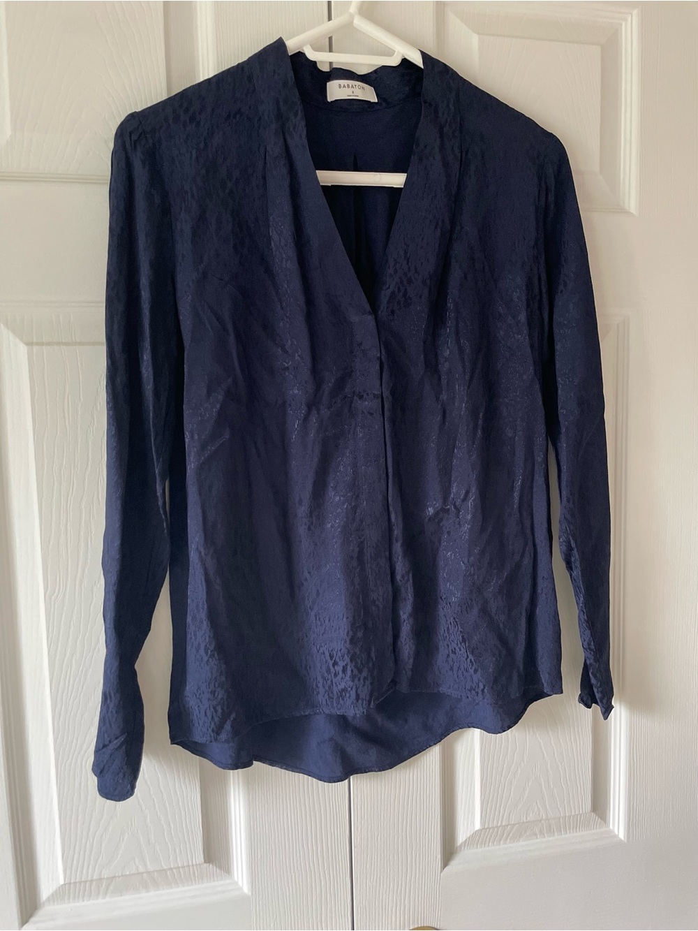Aritzia Babaton Akira Power Blouse, size S, Printed Royal Blue